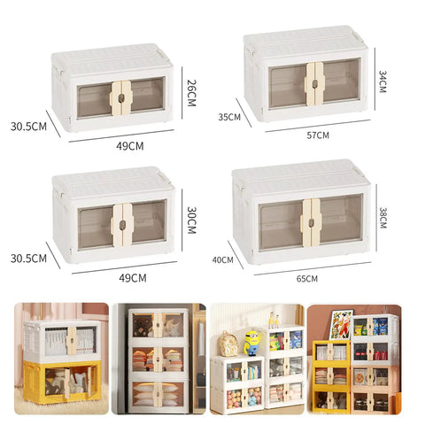 No Sweat Large Plastic Storage Bins With Secure Lids Fold Flat Stacking Organizers For Dorms Home Offices And Closets display with size details.