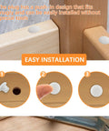 50Pcs 3/16 Inch Plastic Hole Plugs Snap In Shelf Plugs White Drilling Cover Plugs For Cabinets Cupboards And Shelves Quick Install No Fuss Durable PP Material Hides Holes And Keeps Furniture Clean installation process shown on wooden shelf.