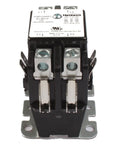 2 Pole 40 Amp 240V Definite Purpose AC Contactor with Coil, front view, showing terminal connections and label details.