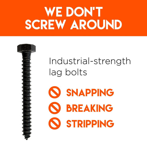 Front view of a black steel lag bolt; industrial-strength mounting hardware