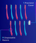 Hydro Silk Touch Up Dermaplane Razor with Precision Cover for face and brows, 9ct dermaplaning tool set with colorful handles.