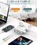 10 Foot Surge Protector Power Strip With 8 AC Outlets And 4 USB Ports Including USB C Three Side Outlet Extender powering devices
