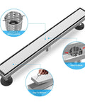 28 Inch Tile Insert Linear Shower Drain In Brushed Nickel 304 Stainless Steel With Tile Insert Grate Double Sided Finish