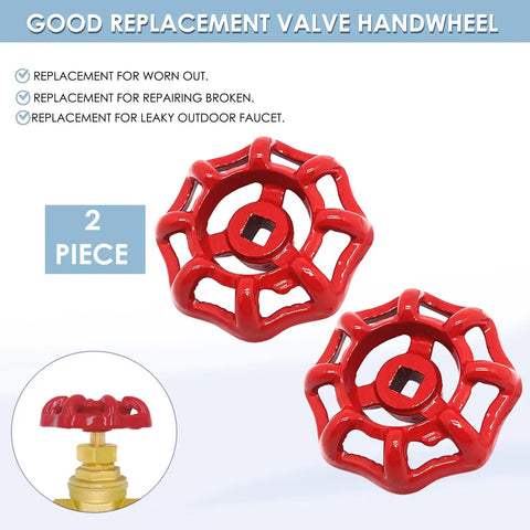 2-pack red iron handwheels for 1/2" gate valves, Round Wheel Valve Handle Replacement For One Half Inch Gate Valves