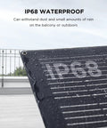 Close-up of 100W Flexible Solar Panel For Off Grid Power, High Efficiency 23 Percent, IP68 Waterproof, showing raindrops.