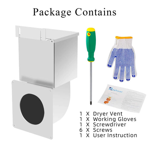 Package contents with Outdoor Dryer Vent Cover No Brainer Energy Saving Seal No More Cold Air Leaks Heavy Duty Stainless Steel