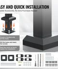 Five Step Outdoor Stair Hand Rail Kit for Concrete Steps and Porches installation guide with accessories and black square tube.