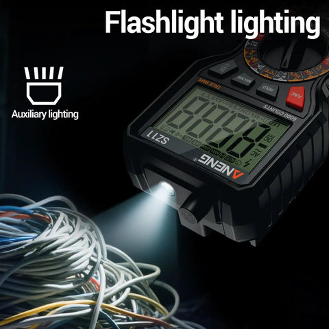 6000 Counts Magnetic Digital Multimeter with flashlight illuminating wires for automotive use