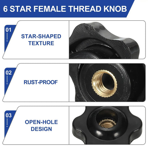 Grippy M5 X 25mm Star Knobs 10 Pack Knurled Through Hole Screw On Type details showcasing star texture, open-hole design