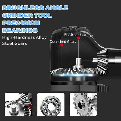 Cordless Brushless Angle Grinder Kit With Dual 16.8V 2000mAh Batteries Includes 20 Cutting Discs showing precision gears