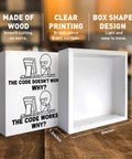 Programmer Gift For Men And Tech Nerds Who Love Coding Computer Science Gifts For Software Engineers Christmas Birthday Office Cubicle Desk Decor The Code Does Not Work Why Wooden Box Sign 5x5 Inches Natural Wood, showing box dimensions and features.