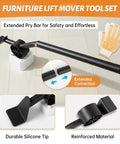 Heavy Duty Furniture Dollies With 360 Degree Rotating Rubber Wheels. Easy Glide Sliders with extended pry bar and durable silicone tip.