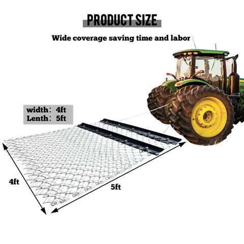 4 By 5 Foot Chain Drag Harrow For ATV UTV And Tractor Attachments, Beefed Up Ground Leveling Tool with tractor attachment