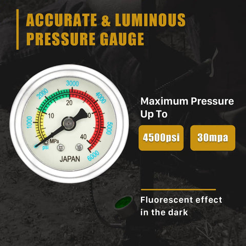 Pressure gauge of 3 Stage PCP Hand Pump For Air Rifles And Airguns High Pressure Up To 4500 Psi 30 MPa With 8mm Copper Quick Connector