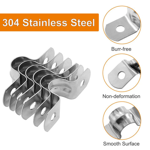 M10 Rigid Pipe Strap Kit 60 Pcs Stainless Steel Two Hole U Brackets Clamps for Cable Management, shown in close-up view.