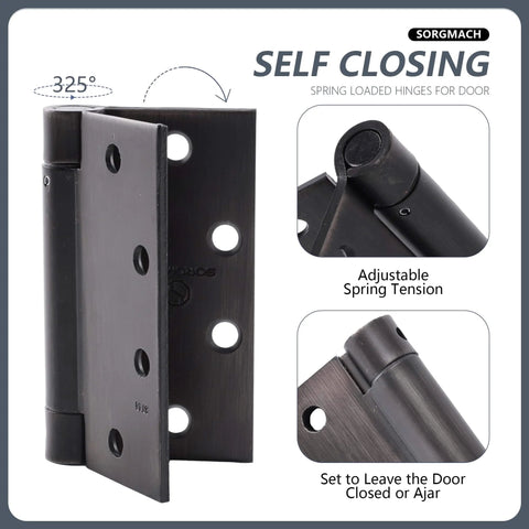 Three Pack Four And A Half Inch Oil Rubbed Bronze Self Closing Door Hinges Auto Close With Adjustable Tension Square Corner
