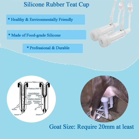 Portable Electric Goat Milking Machine Auto Milker With 3L Stainless Steel Bucket, Fast Daily Milking For Goats And Sheep, Gentle Yet Efficient, A Real Time Saver For Small Farms And Home Use. Silicone rubber teat cups for goat milking