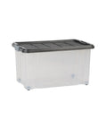 Ready To Roll Plastic Storage Crate With Secure Snap Top Lid For Home Garage Organization Heavy Duty 55 Liter Multi Color Hauling Tote Bin Built To Rock And Roll clear plastic crate with black lid and wheels