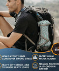 Man hiking with backpack holding Heavy Duty Polyester Rope 100 ft Quarter Inch Diamond Braid Utility Cord for clothesline camping.