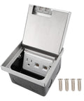 Slick Stainless Steel Recessed Floor Outlet Kit With Waterproof Dustproof Concealed Electrical Receptacle Cover open with screws
