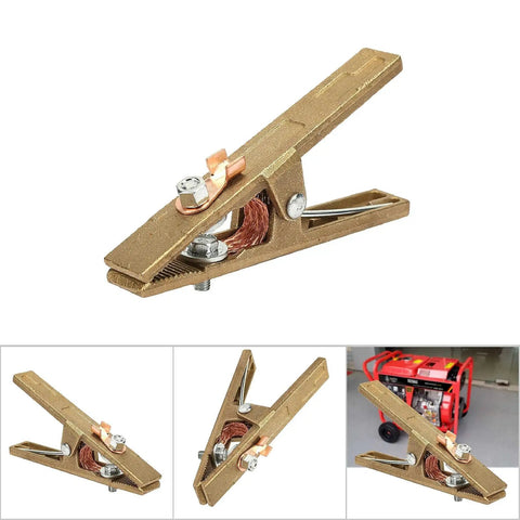 Heavy Duty Brass A-Shape Ground Welding Earth Clamp With Super 300 Amp High Conductivity For Argon Arc TIG And Stick Welding Jobs That Get Dirty Fast close-up view, showing clip mechanism and copper contact