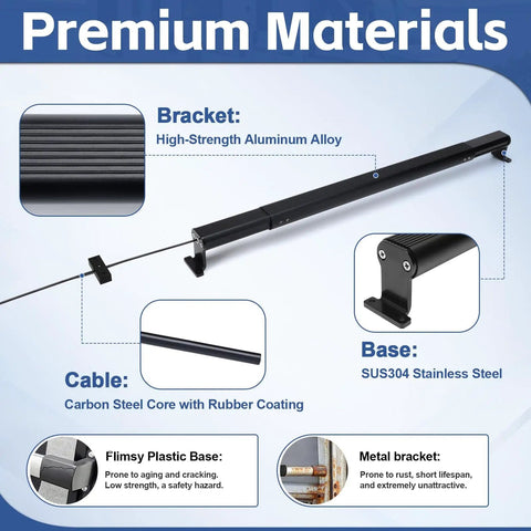 2-in-1 RV Screen Door Closer With Integrated Handle And Adjustable Tension Bar For Camper, Trailer Or Motorhome showcasing materials and design features