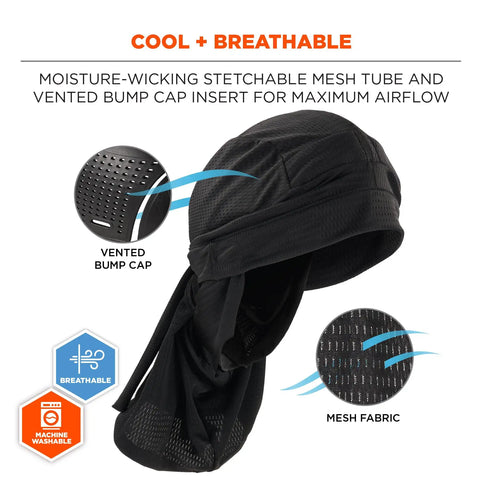 Skullerz 8941 Mesh Dreadlock Tube And Bump Cap Insert Black Large X Large with vented bump cap and moisture-wicking fabric.