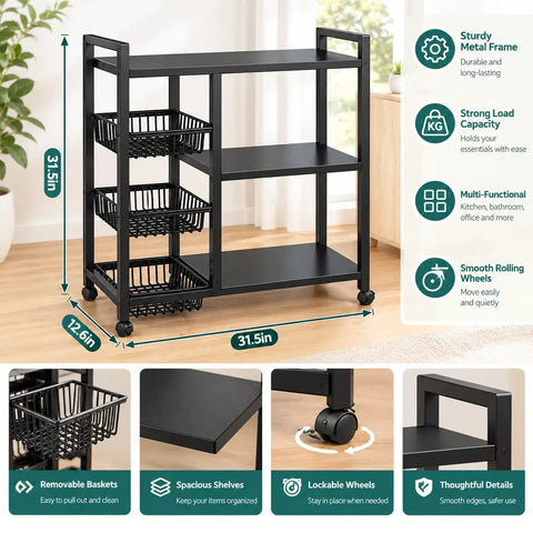 Portable Storage Rack With 4 Tier Shelving And 3 Side Wire Baskets A Real Deal Heavy Duty Cart with removable baskets and shelves.