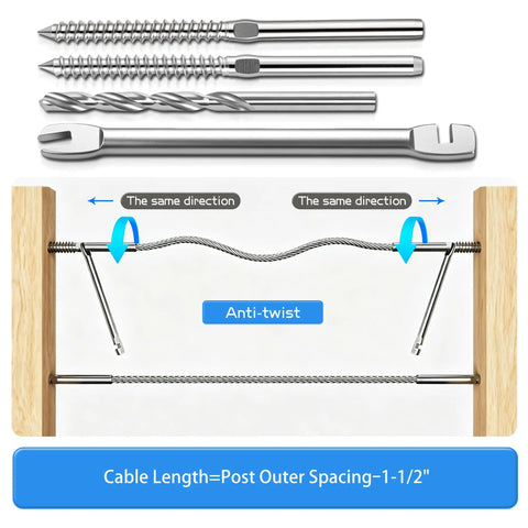 Diagram of 80 Pack T316 Stainless Steel Left And Right Handed Swage Lag Screws For Wood Posts DIY Baluster Hardware Kit