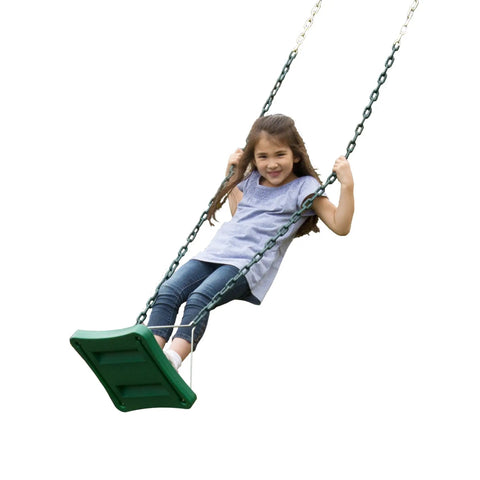 Child swinging on Stand Up Swing For Backyard Playsets With 14x14 Inch Base Coated Chains Pinch Free Design Includes Platform Brackets