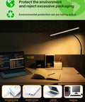 Eye Care Desk Lamp For Home Office With Flexible Gooseneck Clamp Light illuminating a desk with laptop and open book.