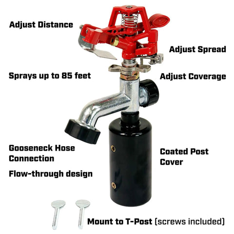 T Post Mounted 360 Degree Impact Sprinkler For Small Gardens And Lawns With Up To 85 Ft Coverage No Fuss Easy Install