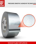 Heavy Duty Duct Tape That Works Like A Charm, Waterproof Tear By Hand Adhesive No Residue, Five Pack Extra Long And Strong Rolls, Grey Packing Tape Also Available Two Inch Width For Quick Fixes And DIY Projects, close-up on roll texture.
