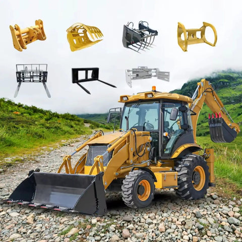 Rugged 4X4 Wheel Backhoe Loader For DIY Landscaping, Pond Digging, Ditch Cleaning And Small Scale Excavation with attachments