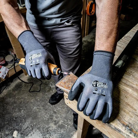Precision Nitrile Coated Work Gloves With Grippy Ultra Tough Grip For Wet, Dry, And Oily Conditions, ANSI A1 Cut Resistant, Gray Medium