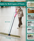 Built Tough Commercial Dust Mop With Extended Rustproof Steel Shaft And Wide Sweep Design For Hassle Free Upright Floor Cleaning Across Shop Warehouse Or Garage Spaces in use on a tile floor.