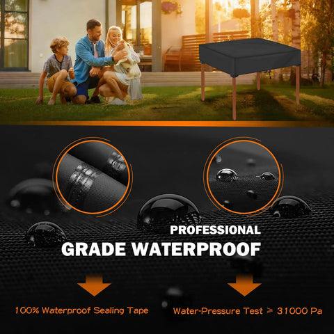 All Weather 36 Inch Square Patio Table Cover Waterproof Anti UV Outdoor Table Shield in waterproof stress test view.