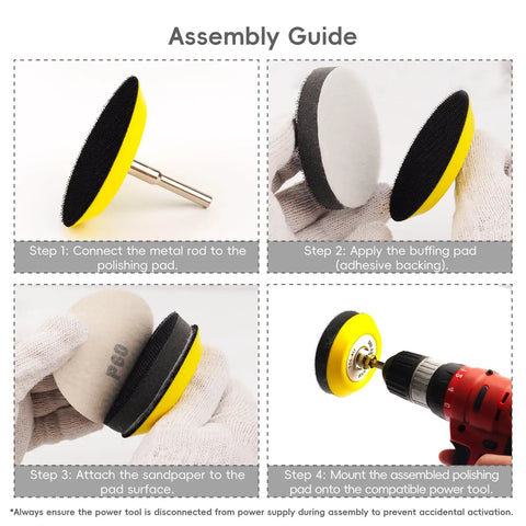 145 Piece 3 Inch Sanding and Polishing Kit for Headlight Restoration With Wet Dry Sanding Discs From 60 to 10000 Grit assembly steps