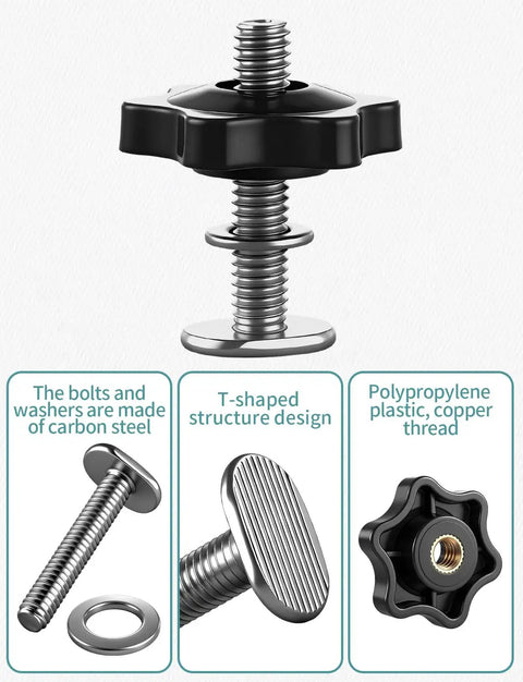 Pro Grade 12 Sets 1/4-20 T Track Bolts And Knobs Kit with carbon steel bolt, T-shaped design, and polypropylene knob