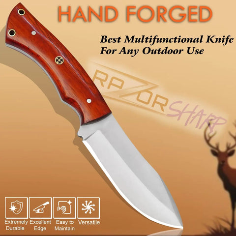 Enterprise Handmade Fixed Blade Hunting Knife with stainless steel blade and red wood handle for outdoor use