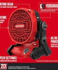 20V Max Cordless Fan Tool Only Red With 3 Speed Settings 240 Degree Pivot Head For Direct Airflow AC DC Power display