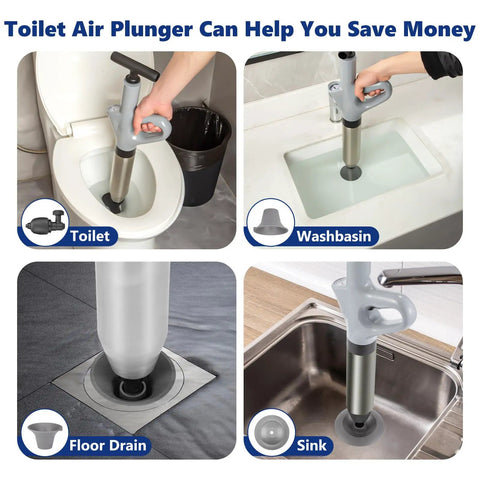 High Pressure Air Drain Plunger For Quick Toilet Clogs And Drain Unclogging Easy To Use No Plumber Needed Portable Bathroom And Sink Unblocker for toilets, washbasins, floor drains, and sinks in use.
