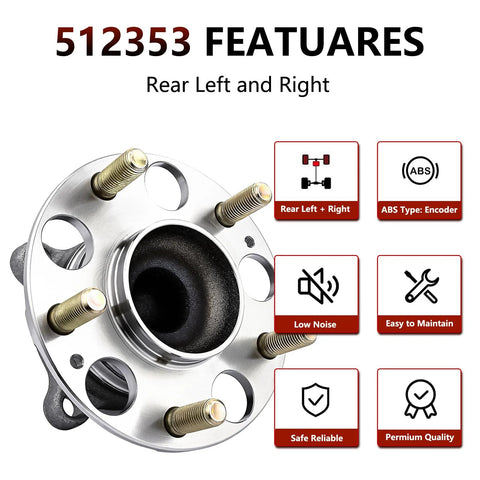 Pair Rear Wheel Bearing And Hub Assembly Fits Acura TSX 2009 To 2014 And Honda Accord 2008 To 2012 Plug And Play Direct Fit Replacement