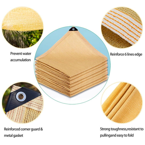 80 Percent Beige Shade Cloth With Grommets stack view showing reinforced corners and edges for pergolas, 6.56x3.28ft
