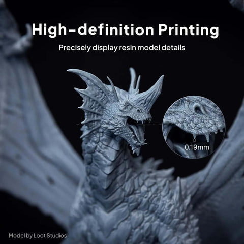 Close-up of dragon resin model detailing, printed with Saturn 4 Ultra 16K Resin 3D Printer for ultra-crisp details and smooth surfaces.