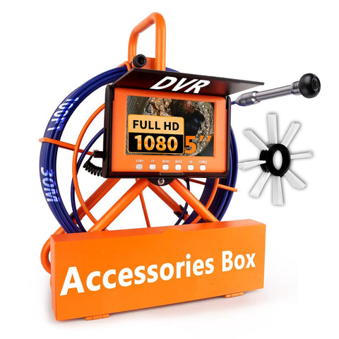 Heavy Duty Sewer Camera Kit For Pipe Inspection 100ft Borescope With Six LEDs 5 Inch IPS Screen 1080P HD Lens 17mm Probe IP68 Waterproof 5000mAh Battery Great For Plumbing Clogs And Drain Troubleshooting with DVR screen and accessories box