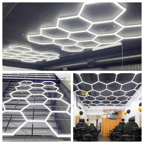 Hexagon Led Garage Light for Garage and Workshop Beaming 6500K Daylight with 23 Grid Design White Border