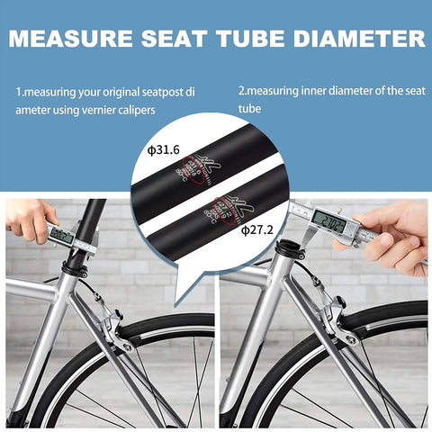 Diagram showing how to measure seat tube for Bike Suspension Seatpost with Coil Spring and Shock Absorber, 27.2mm Diameter