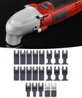 Wood Oscillating Multitool Blades 21 Piece Kit With Size Marks High Carbon Steel Straight Saw Blades displayed below a tool