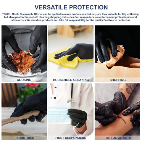 Disposable Nitrile Gloves, Powder Free, Latex Free, Household Cleaning Gloves Medium 100 Pack in various uses like cooking and cleaning.